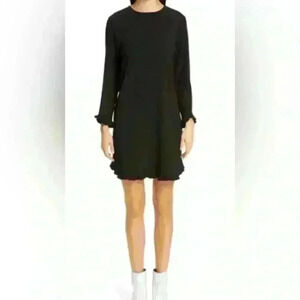 Ganni Womens Clark Mini Dress Knit Long Sleeve  Ruffle Cuff Hem Black Size L